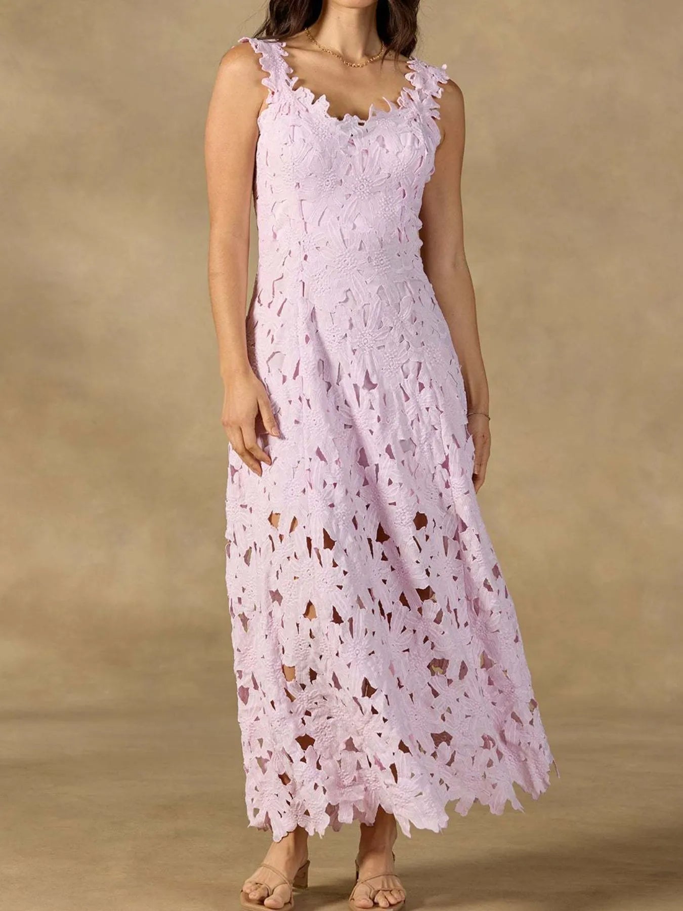 Lace Flower Round Neck Maxi Dress - Blushé Belle