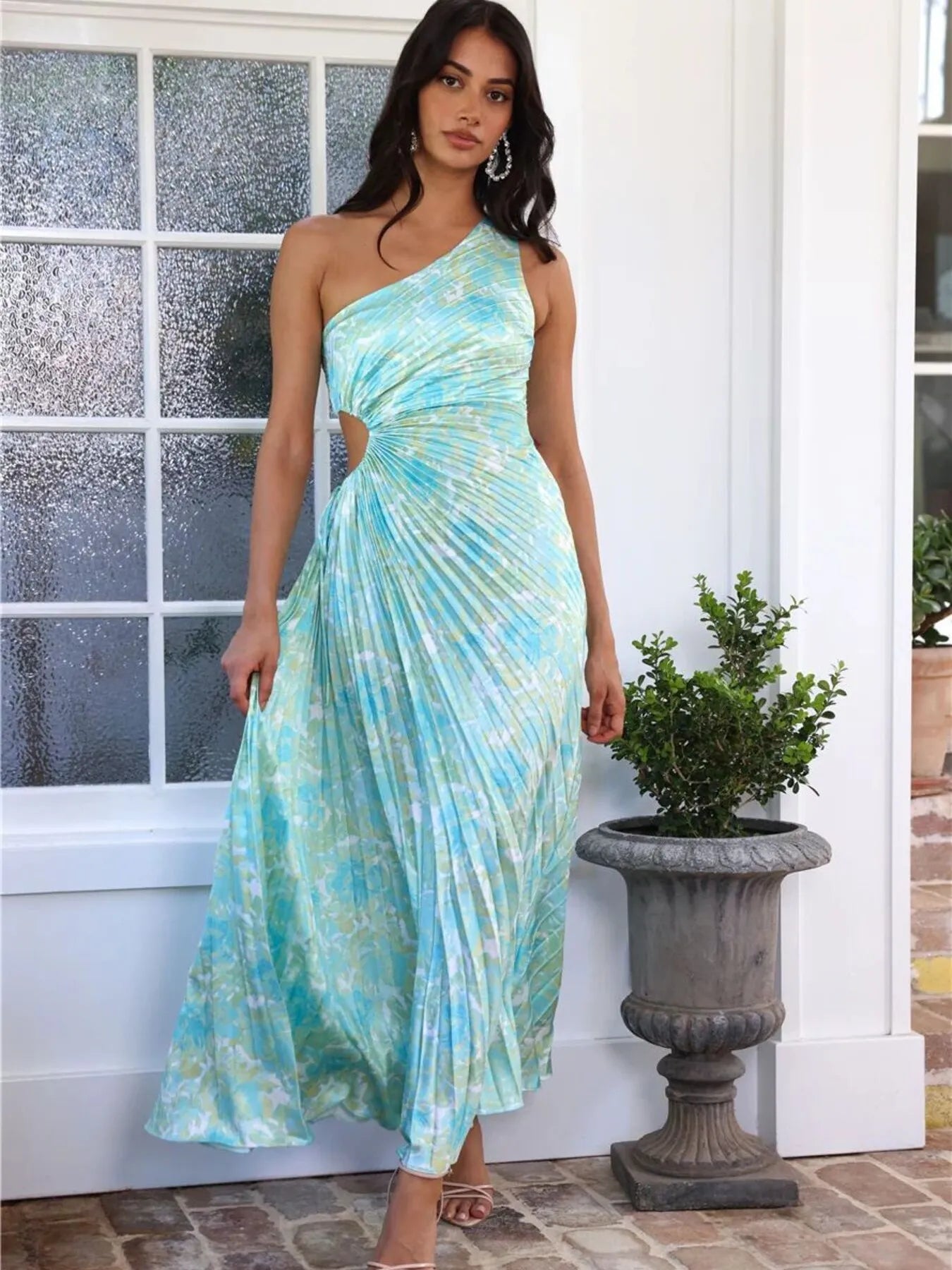 Full Size Single Shoulder Pleated Midi Dress Plus Size - Blushé Belle