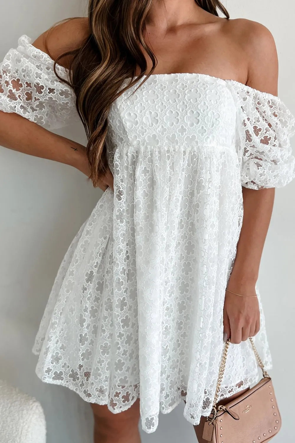 Lace Puff Sleeve Empire Waist Mini Dress - Blushé Belle