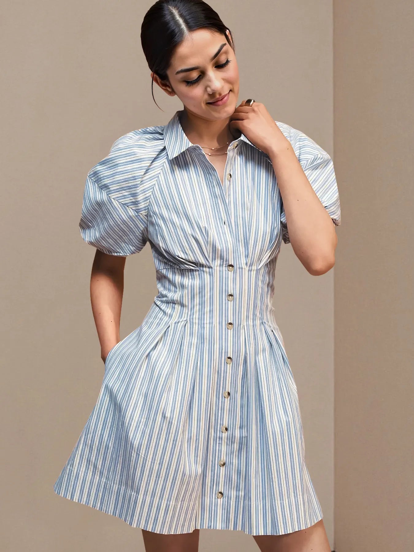 Striped Button Front Shirt Dress - Blushé Belle