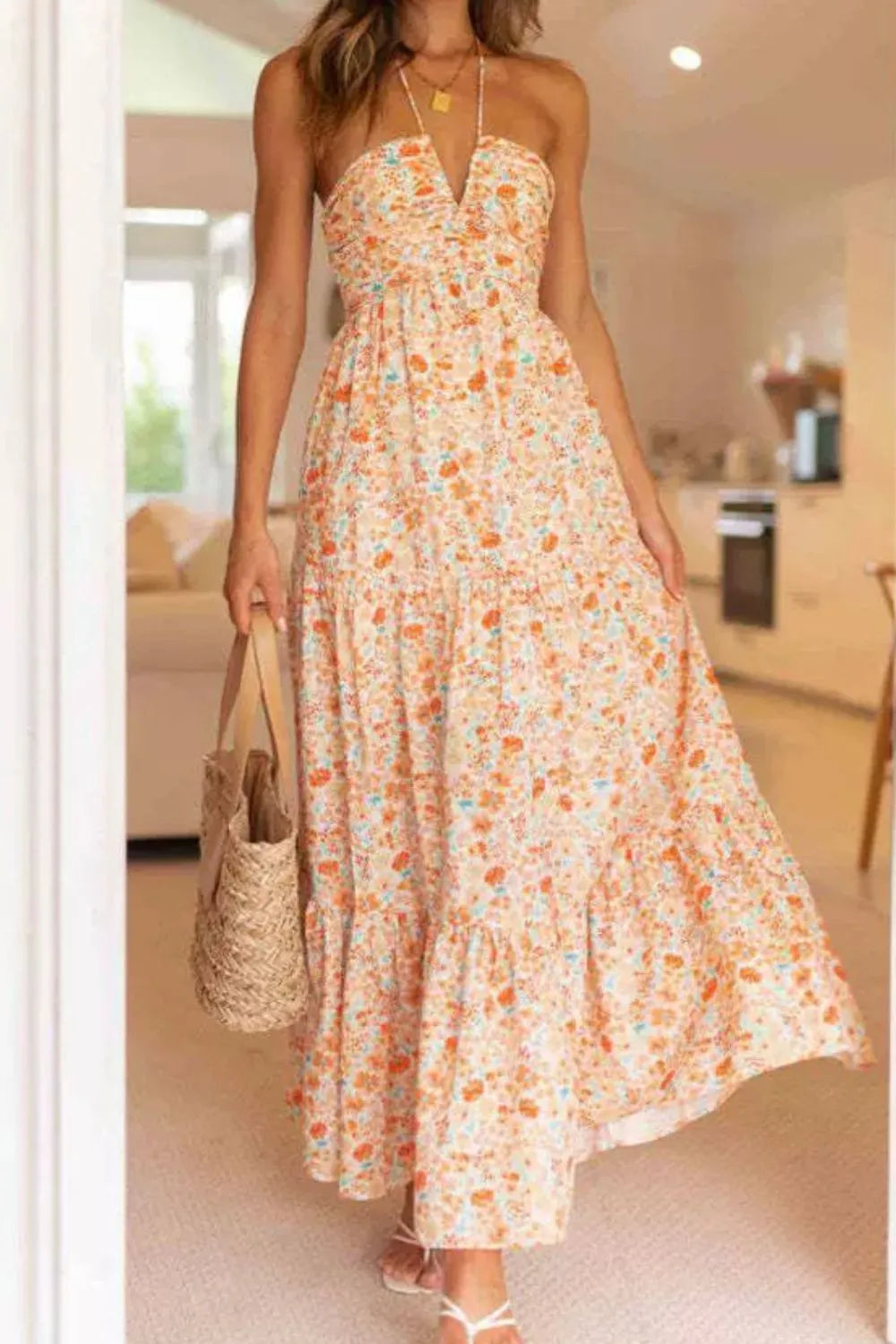 Floral Halter Neck Tiered Maxi Dress - Blushé Belle
