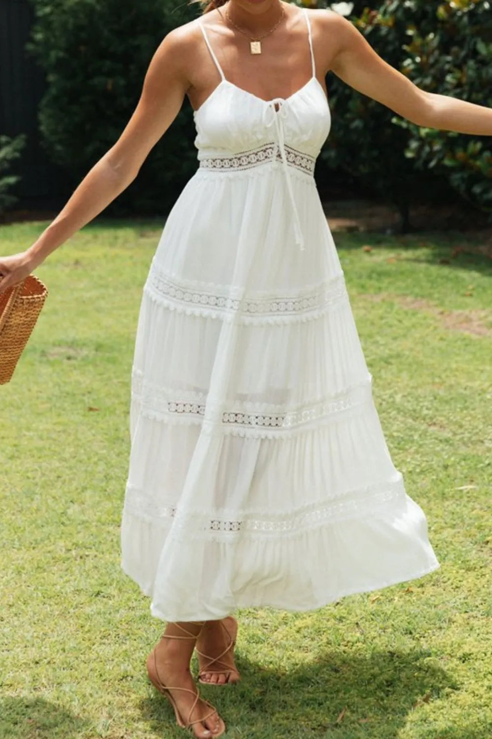 Lace Detail Smocked Midi Cami Dress - Blushé Belle