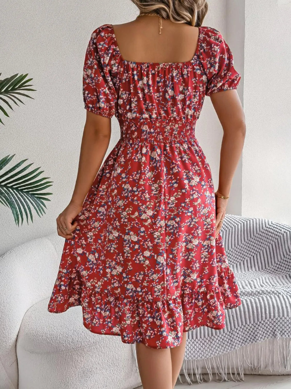 Ruffled Hem Floral Puff Sleeve Dress - Blushé Belle