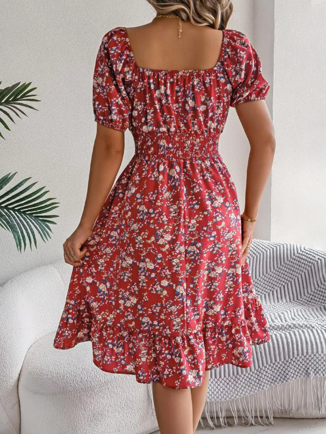 Ruffled Hem Floral Puff Sleeve Dress - Blushé Belle