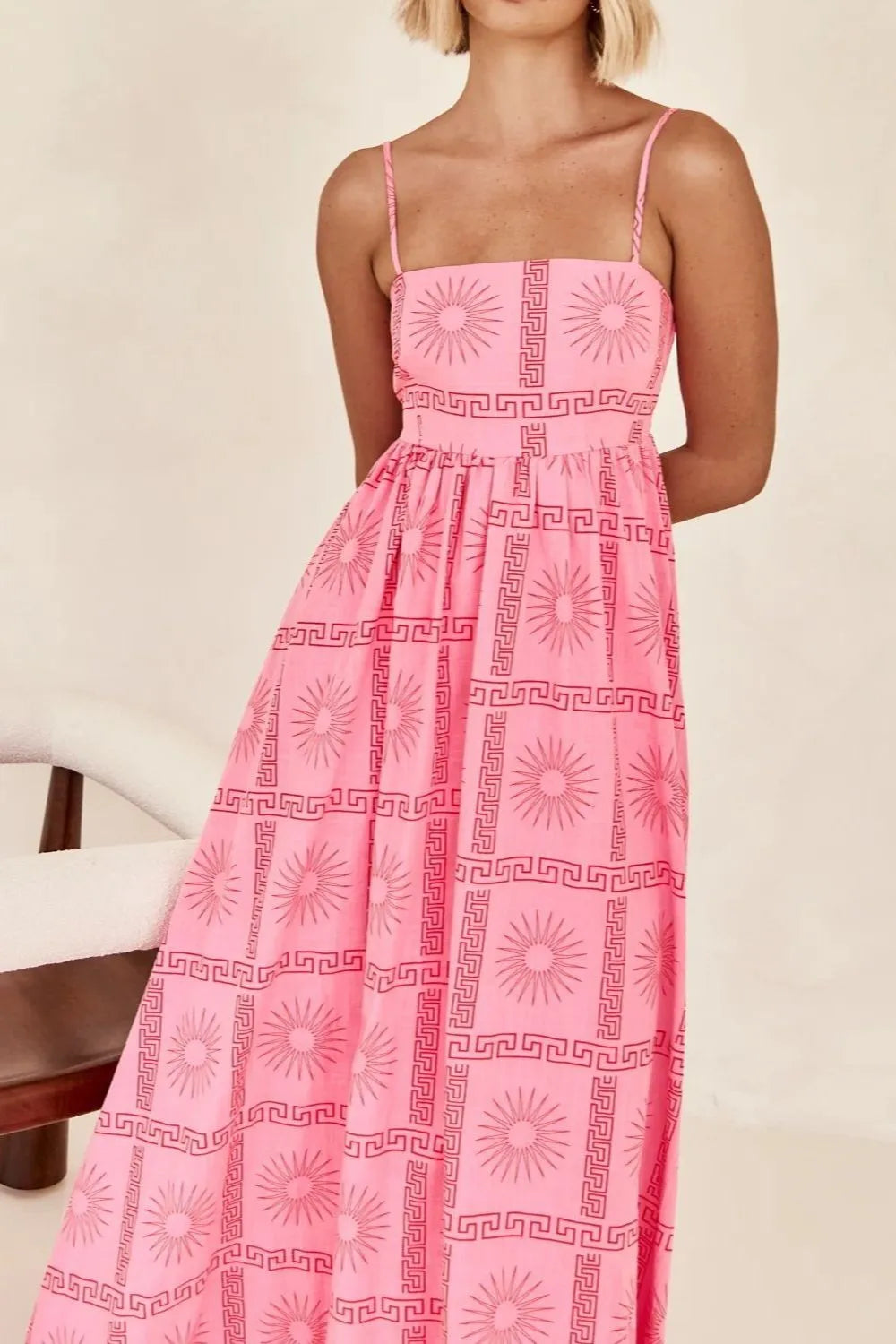 Cutout Back Printed Square Neck Maxi Cami Dress - Blushé Belle