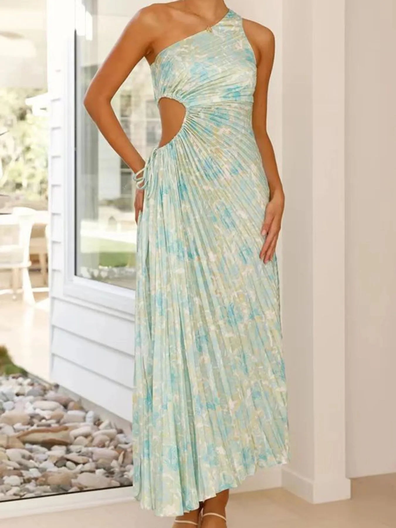 Full Size Single Shoulder Pleated Midi Dress Plus Size - Blushé Belle