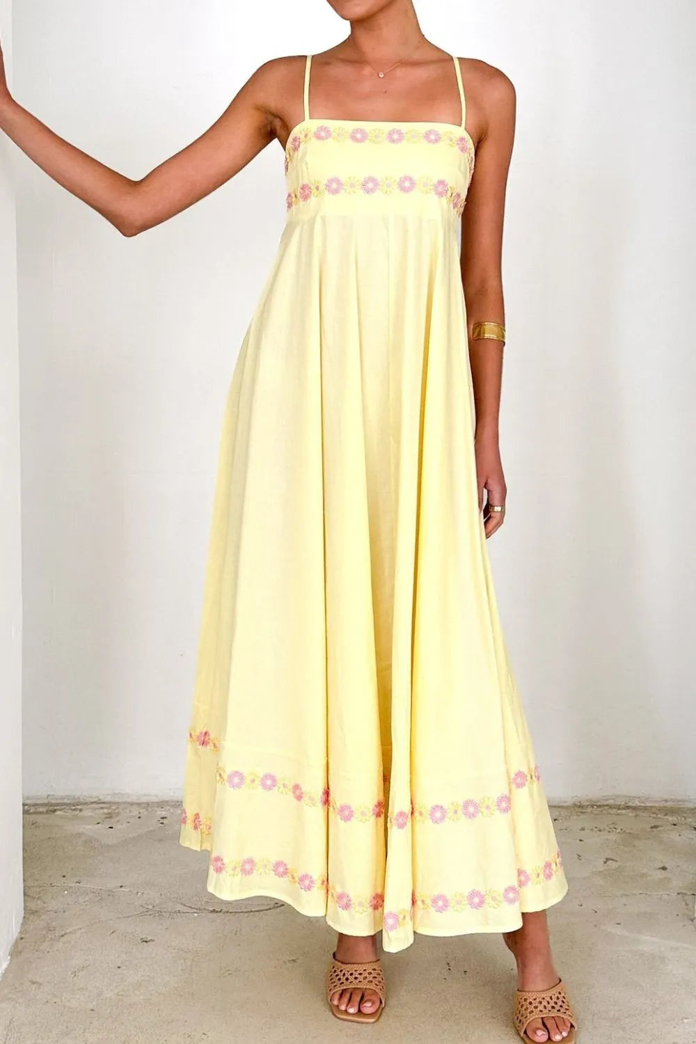 Floral Embroidered Spaghetti Strap Maxi Dress - Blushé Belle