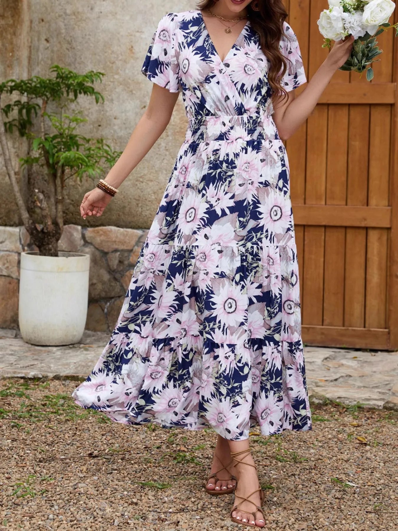 Floral Print Surplice Midi Dress - Blushé Belle