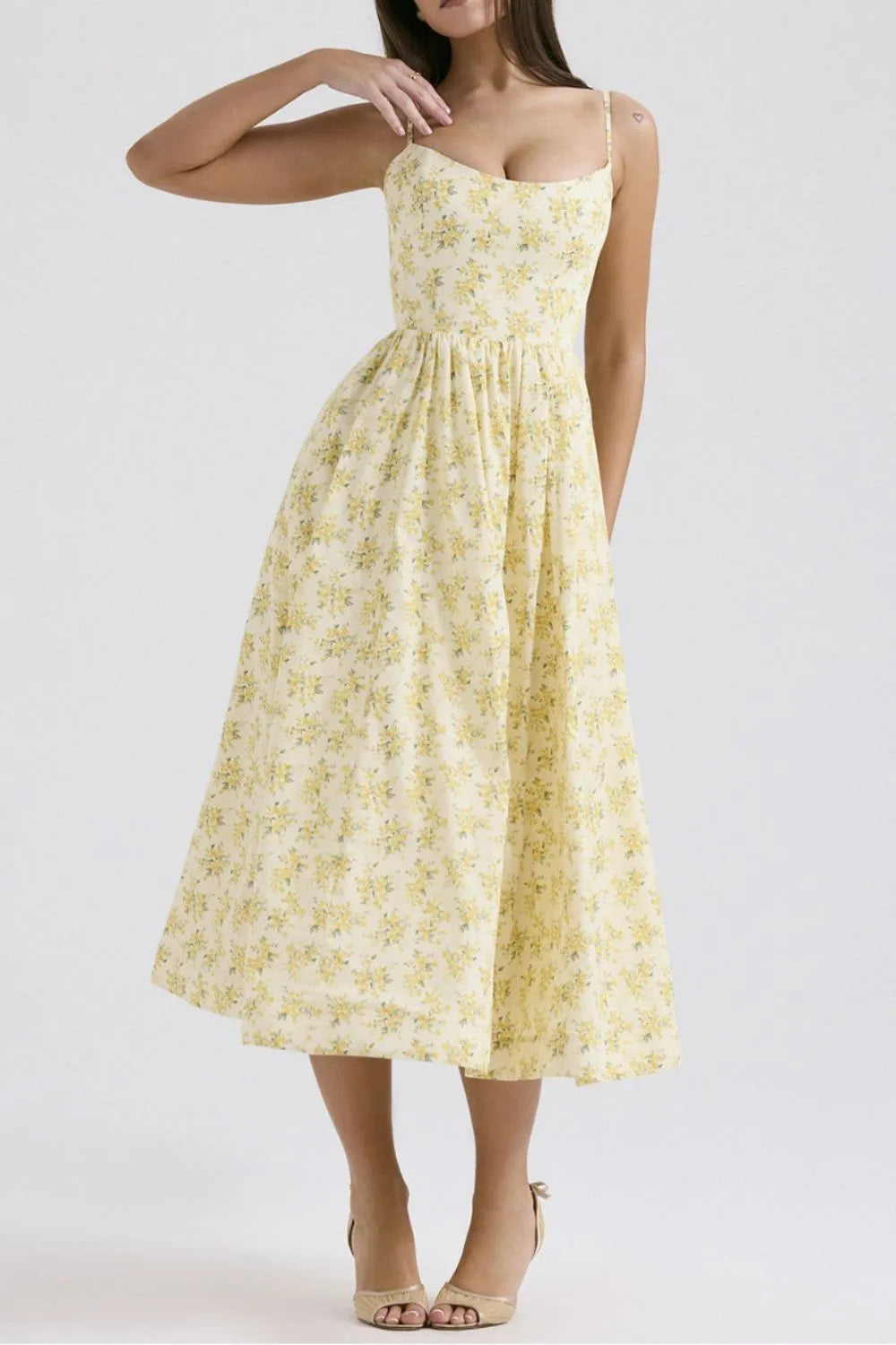 Floral Print Spaghetti Strap Midi Dress - Blushé Belle
