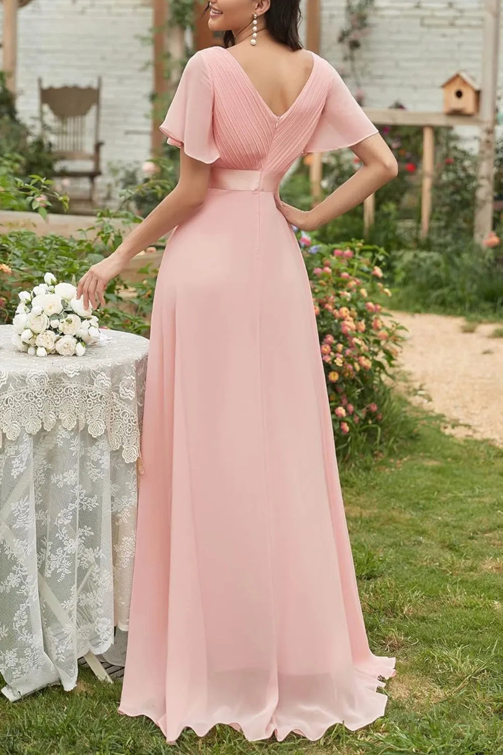 Surplice Flutter Sleeve Maxi Dress - Blushé Belle