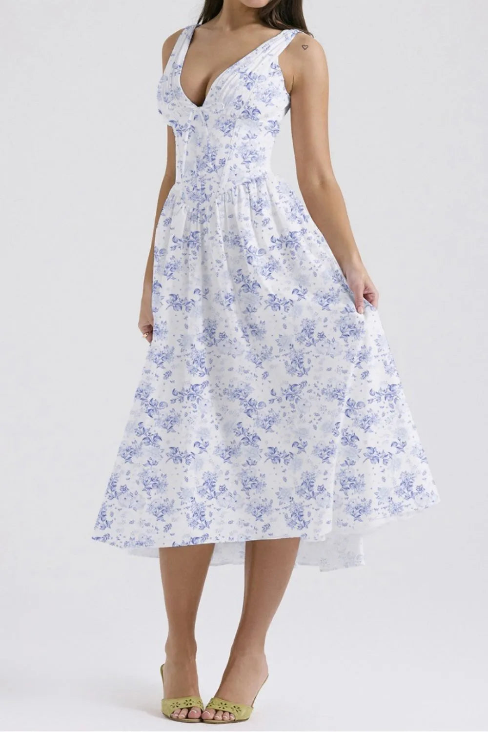 Floral V-Neck Sleeveless Midi Dress with Pockets - Blushé Belle