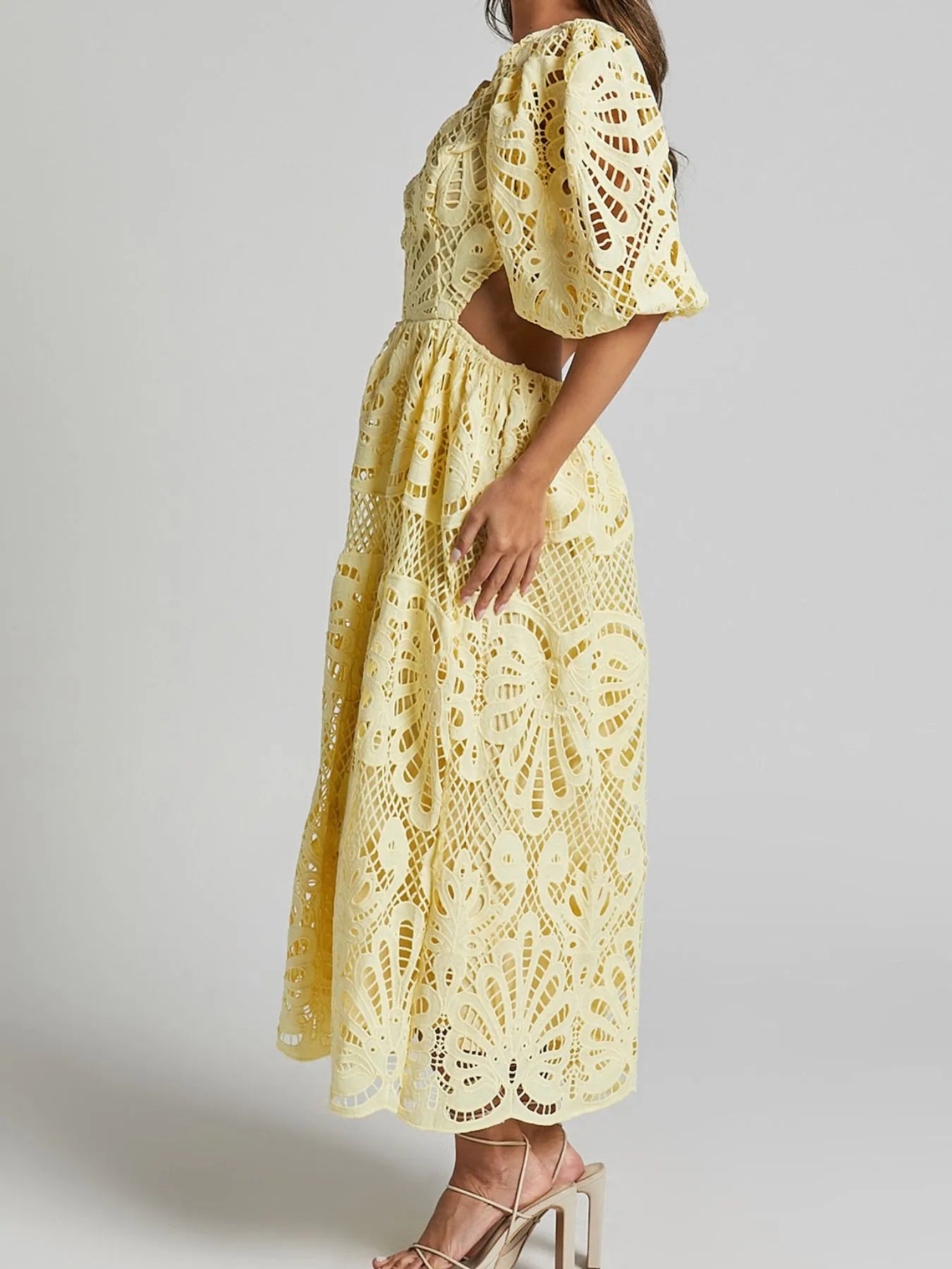 Cutout Back Lace Crochet V-Neck Dress - Blushé Belle
