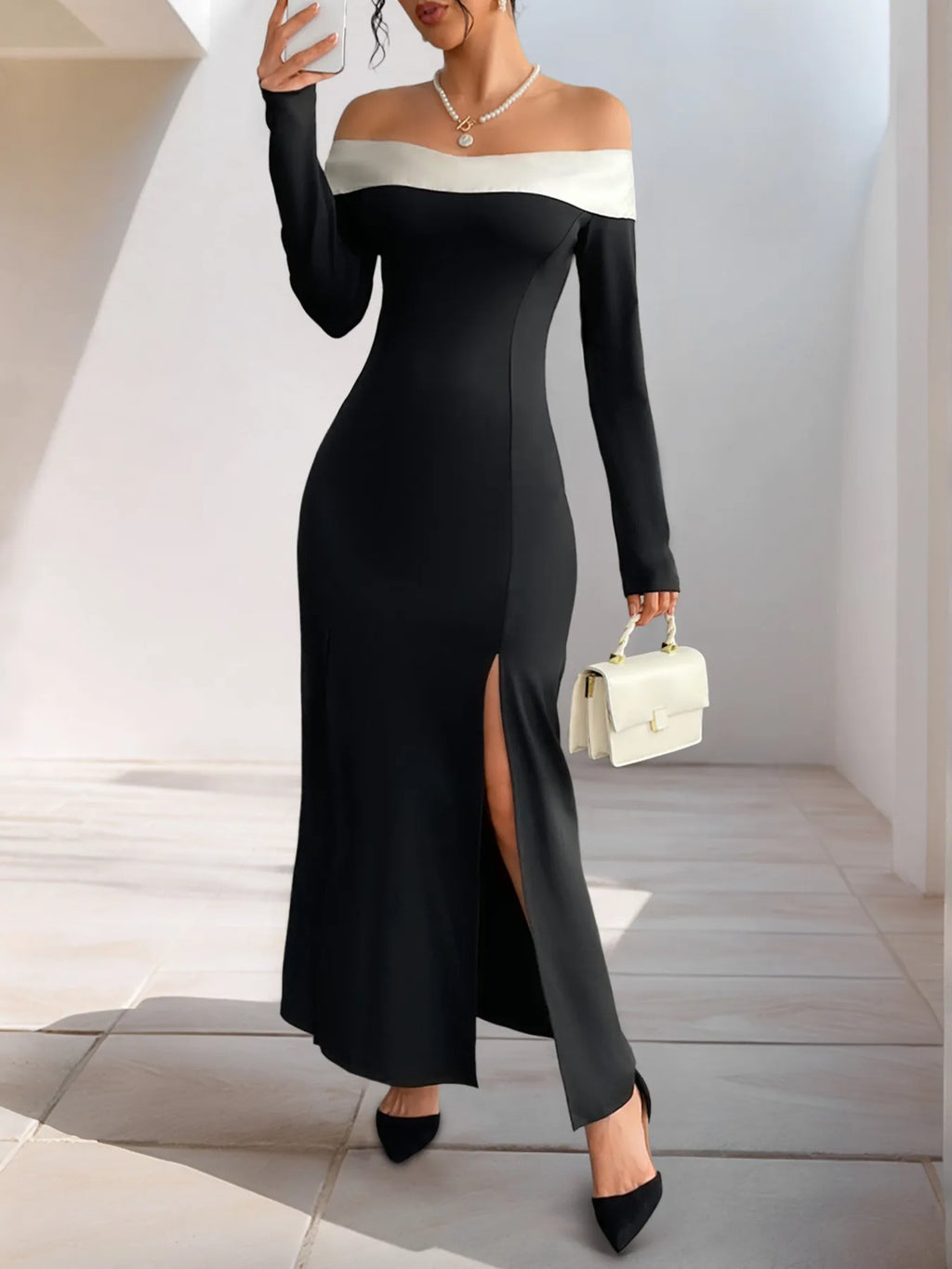 Side Slit Off-Shoulder Maxi Dress - Blushé Belle