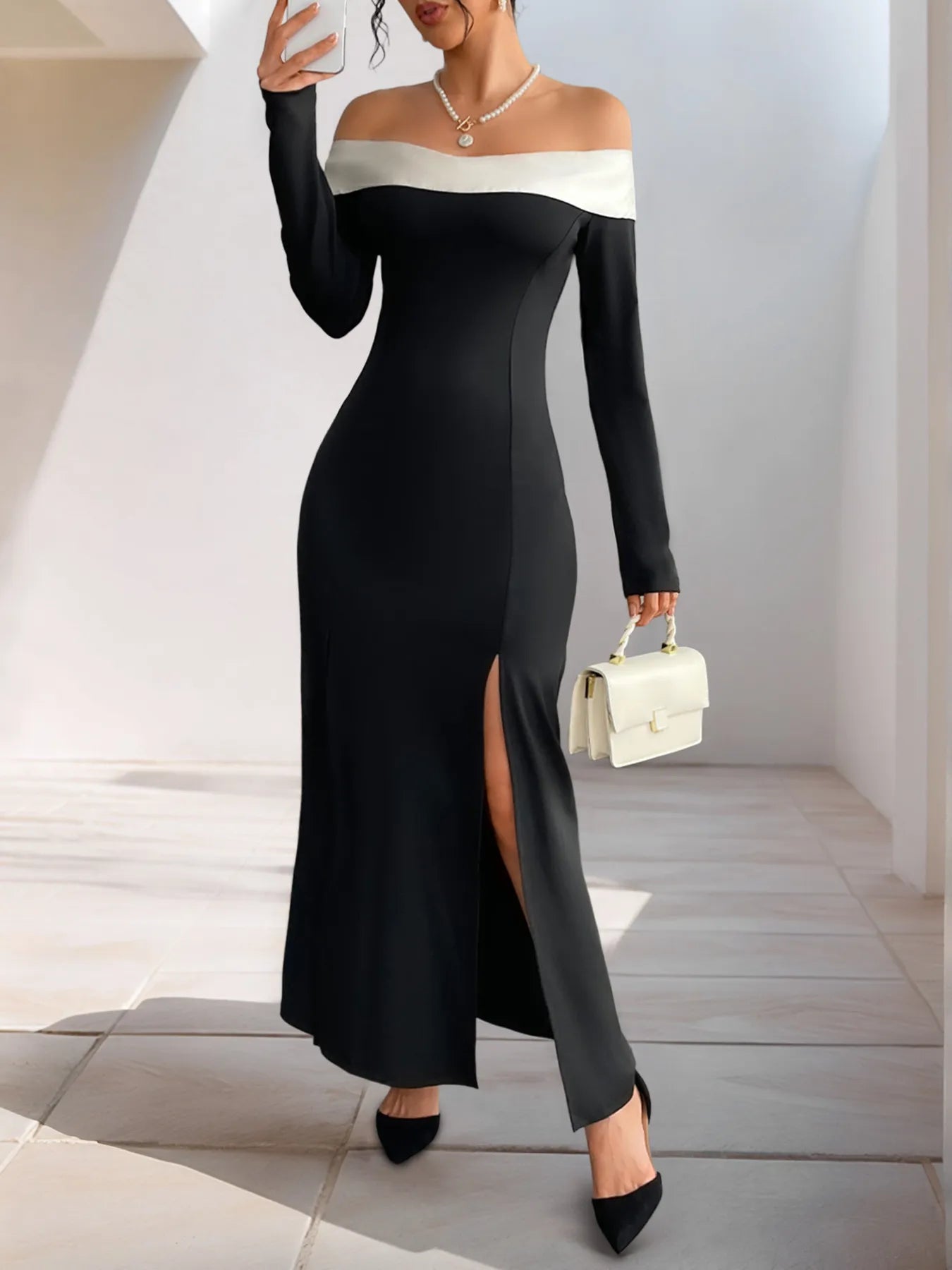 Side Slit Off-Shoulder Maxi Dress - Blushé Belle