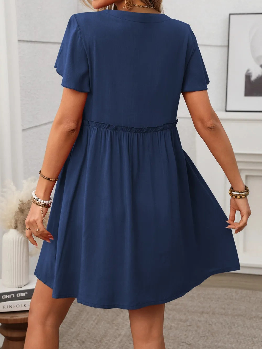 Button Front Flutter Sleeve Dress - Blushé Belle