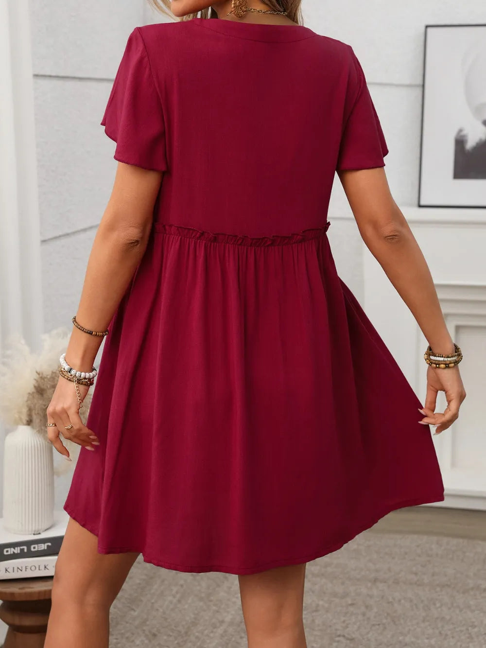 Button Front Flutter Sleeve Dress - Blushé Belle