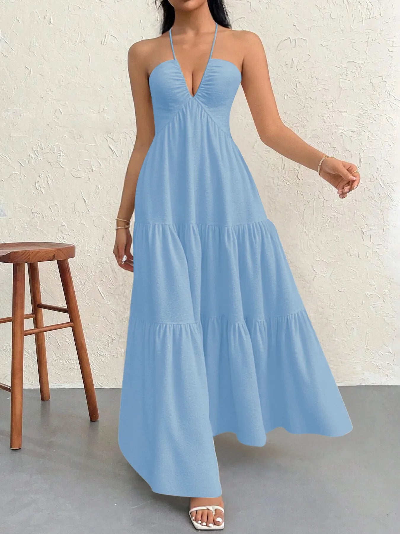 Halter Neck Tiered Maxi Dress - Blushé Belle