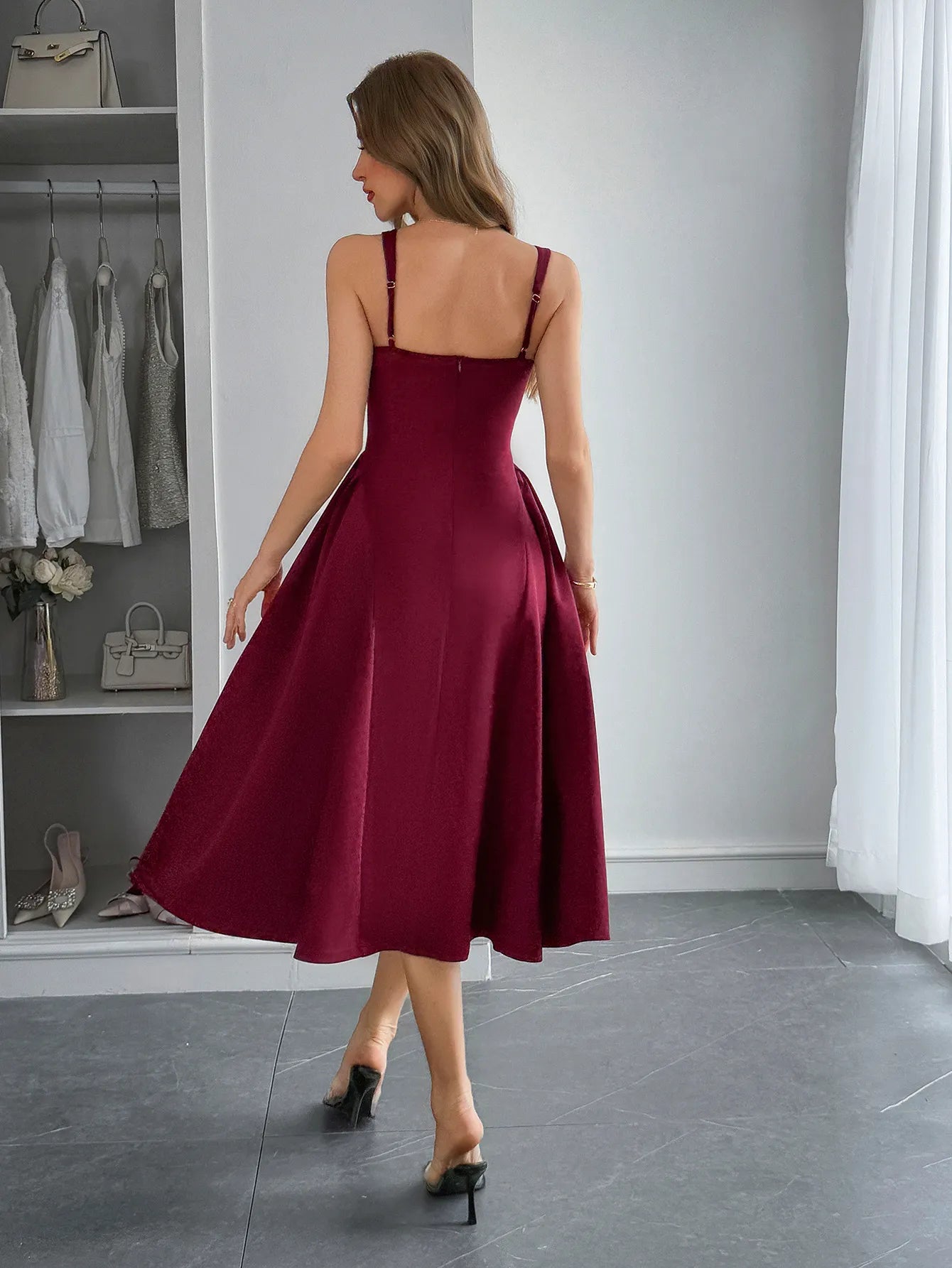 Square Neck Wide Strap Midi Dress - Blushé Belle