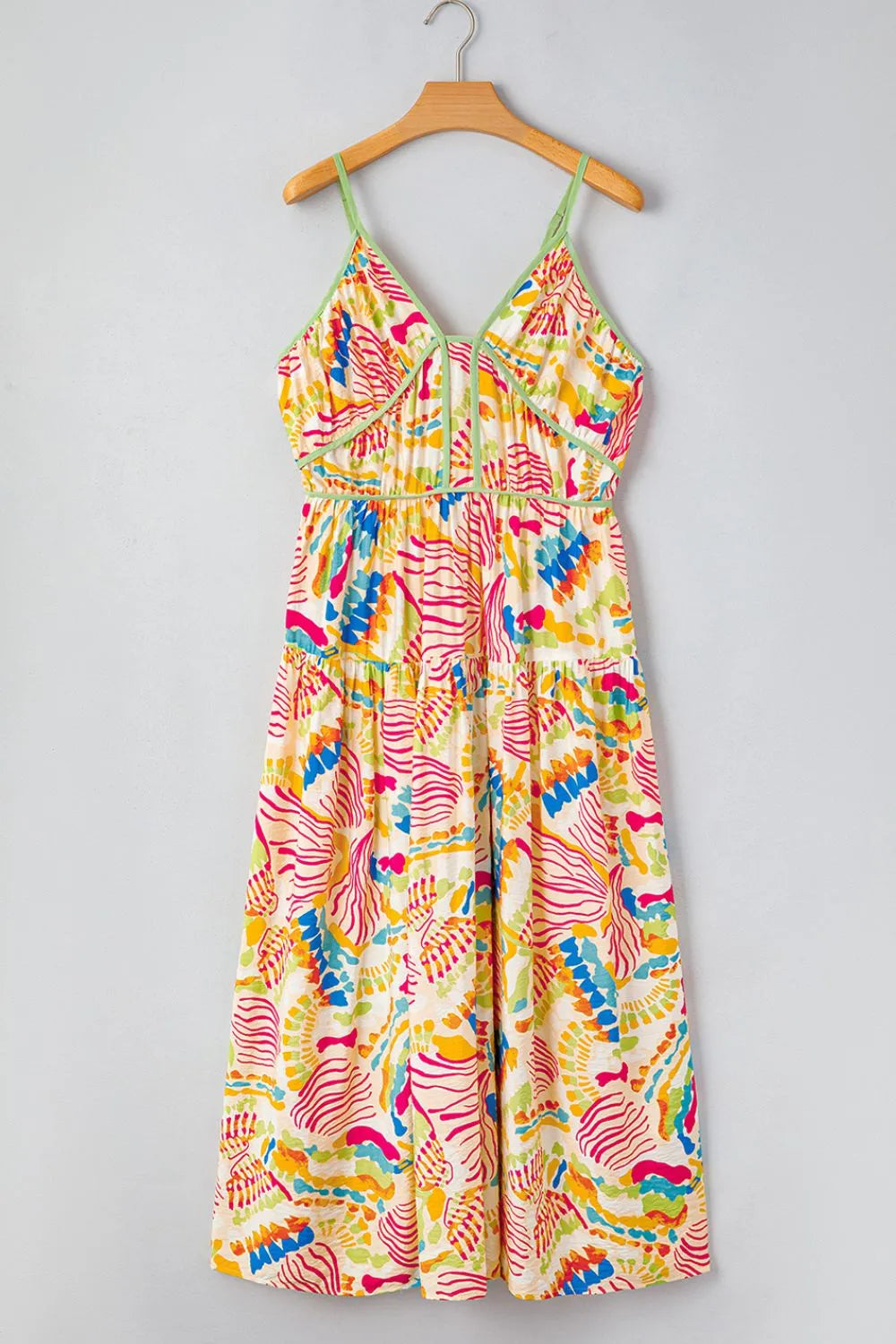 Abstract Print Spaghetti Strap Piping Detail Maxi Dress - Blushé Belle