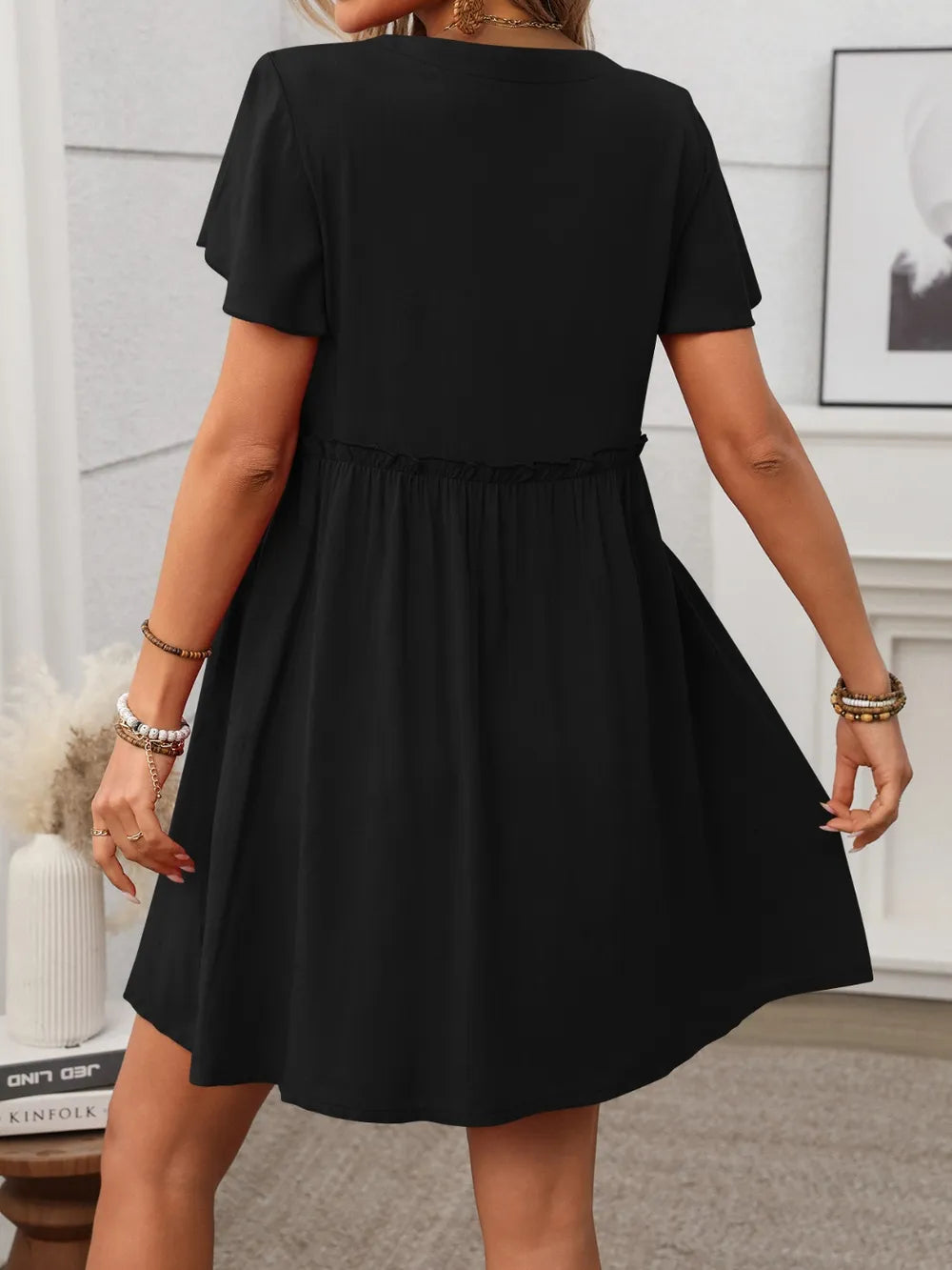 Button Front Flutter Sleeve Dress - Blushé Belle