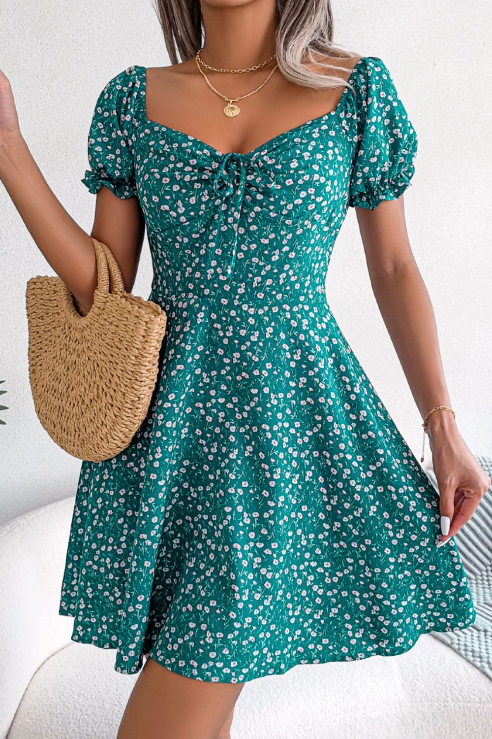Ditsy Floral Drawstring A-Line Dress - Blushé Belle