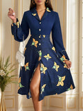 Perfee Printed Collared Neck Long Sleeve Dress - Blushé Belle