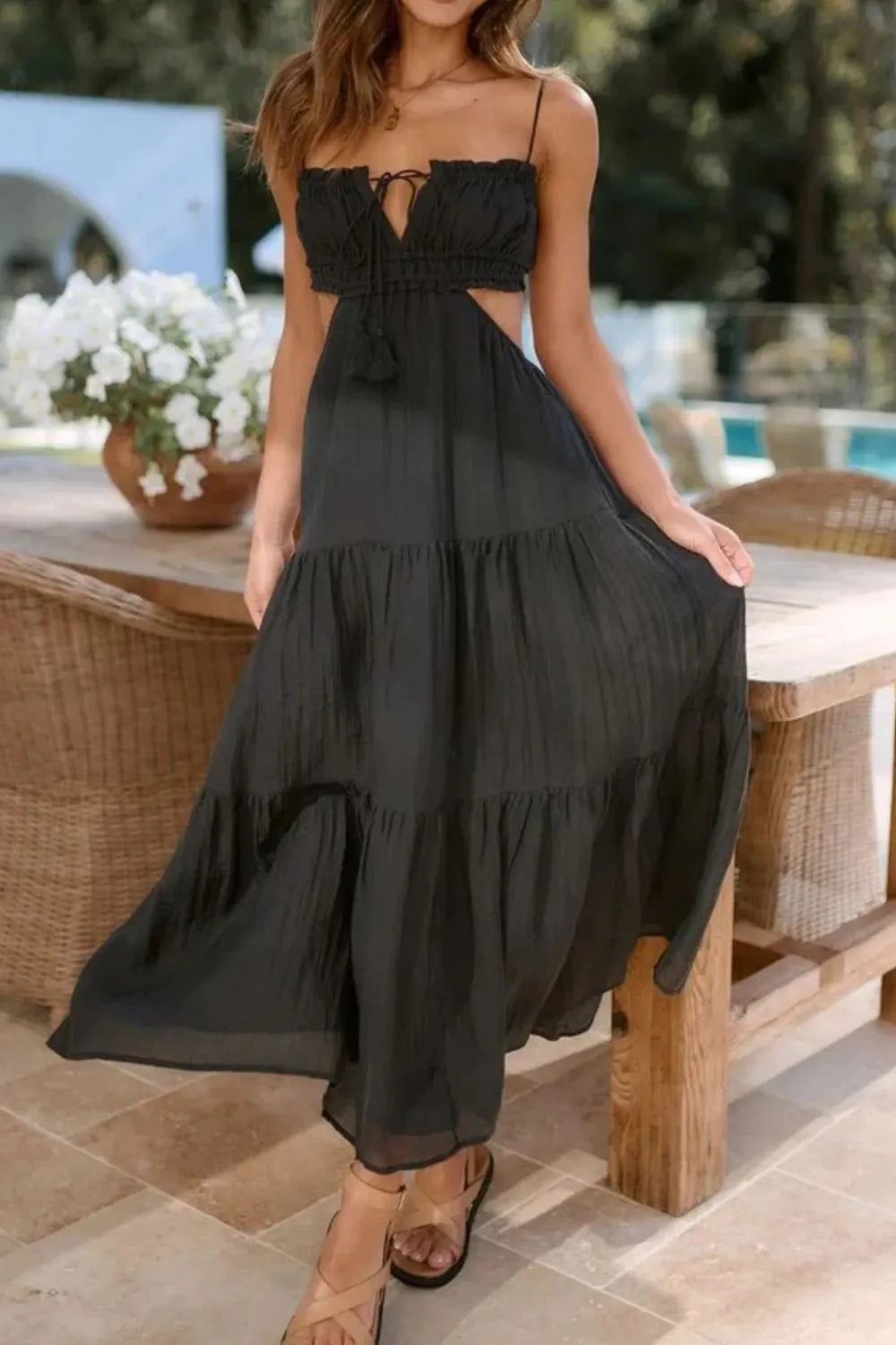 Cutout Square Neck Midi Cami Dress - Blushé Belle