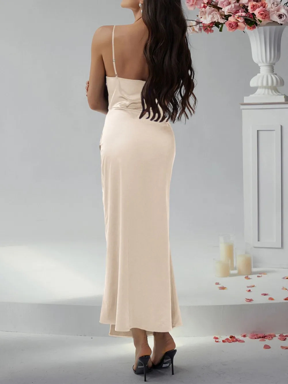 Devine Slit Ruched Maxi Cami Dress - Blushé Belle