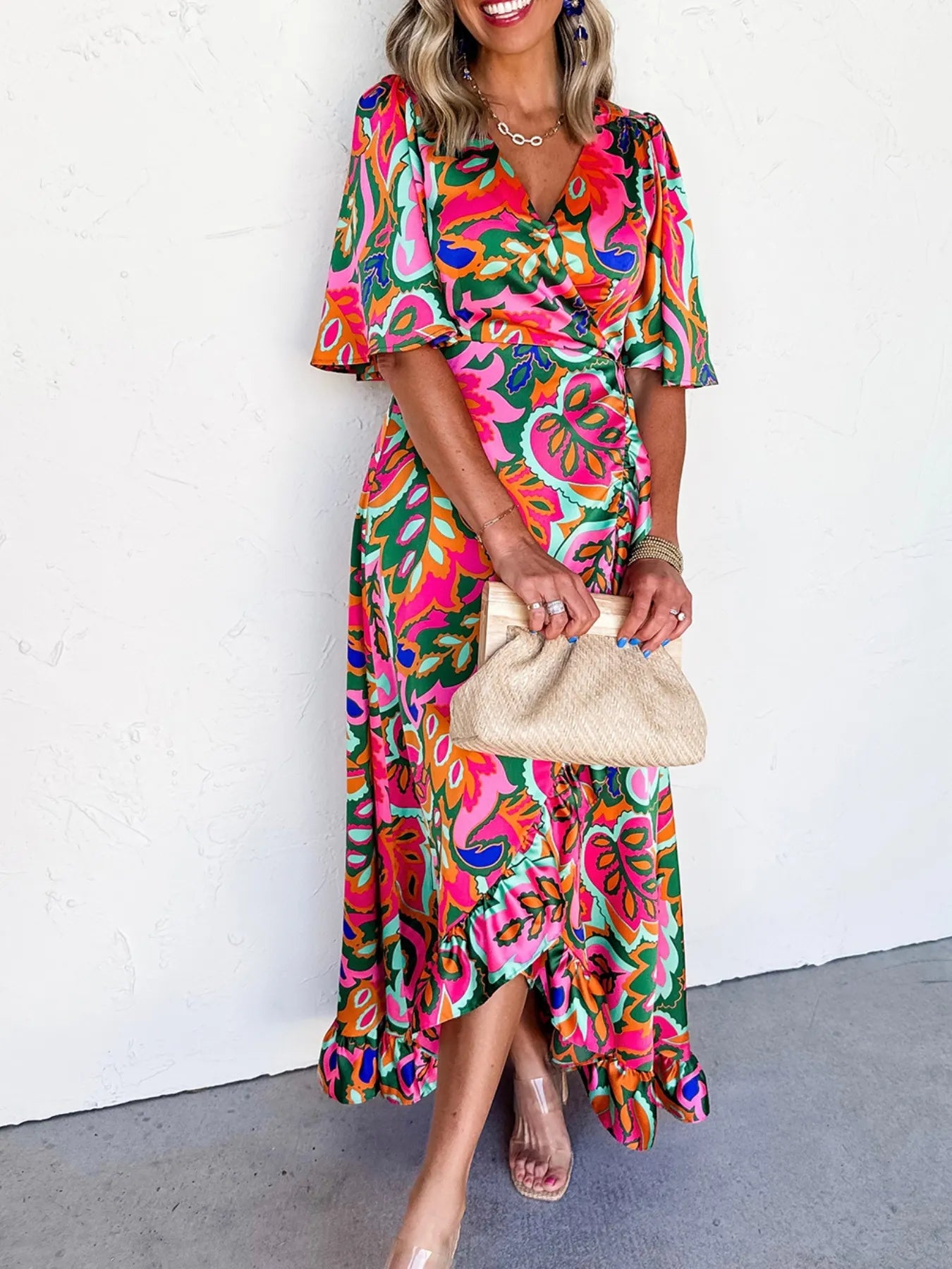 Floral Print Wrap Maxi Dress with Ruffle Details - Blushé Belle