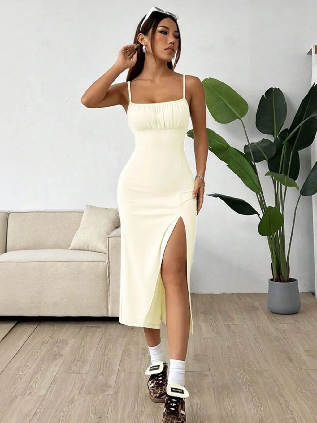 Slit Bodice Midi Cami Dress - Blushé Belle
