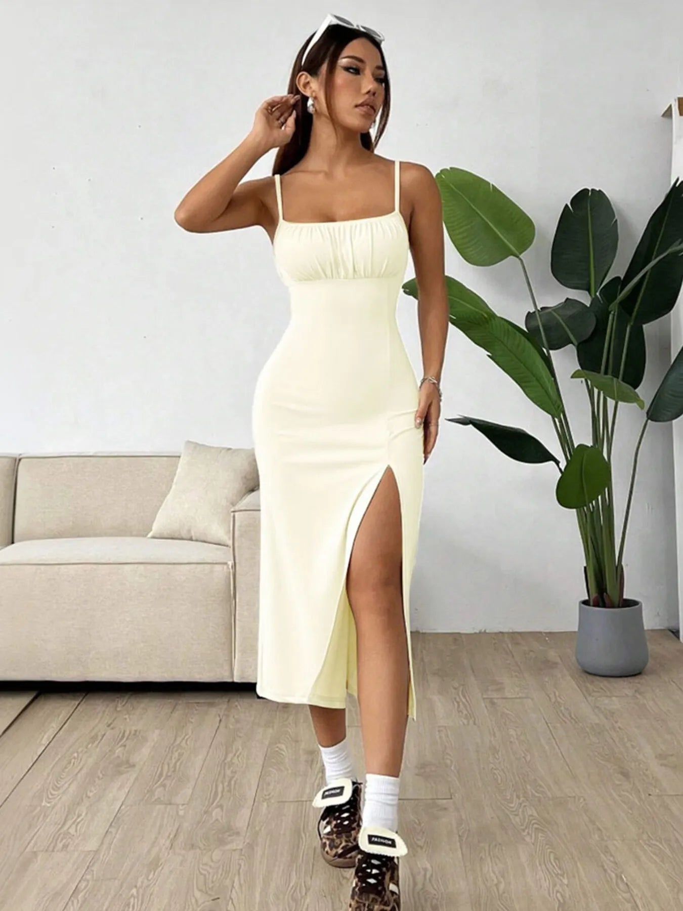 Slit Bodice Midi Cami Dress - Blushé Belle