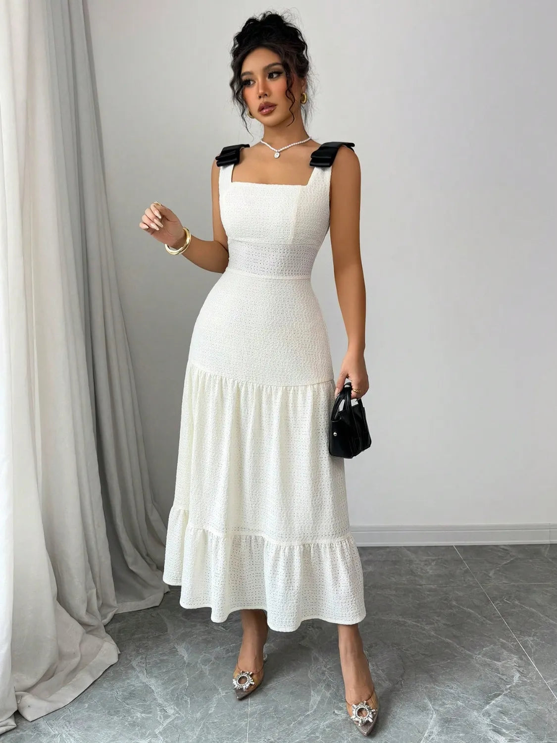 Square Neck Wide Strap Dress - Blushé Belle