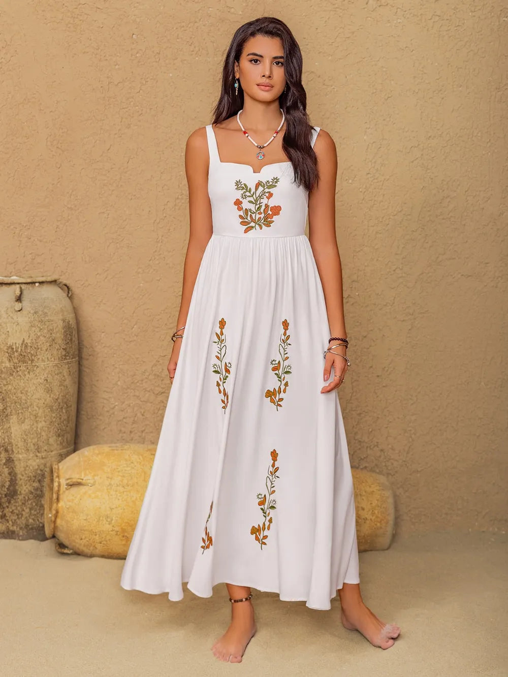 Floral Embroidered Sleeveless Maxi Dress - Blushé Belle