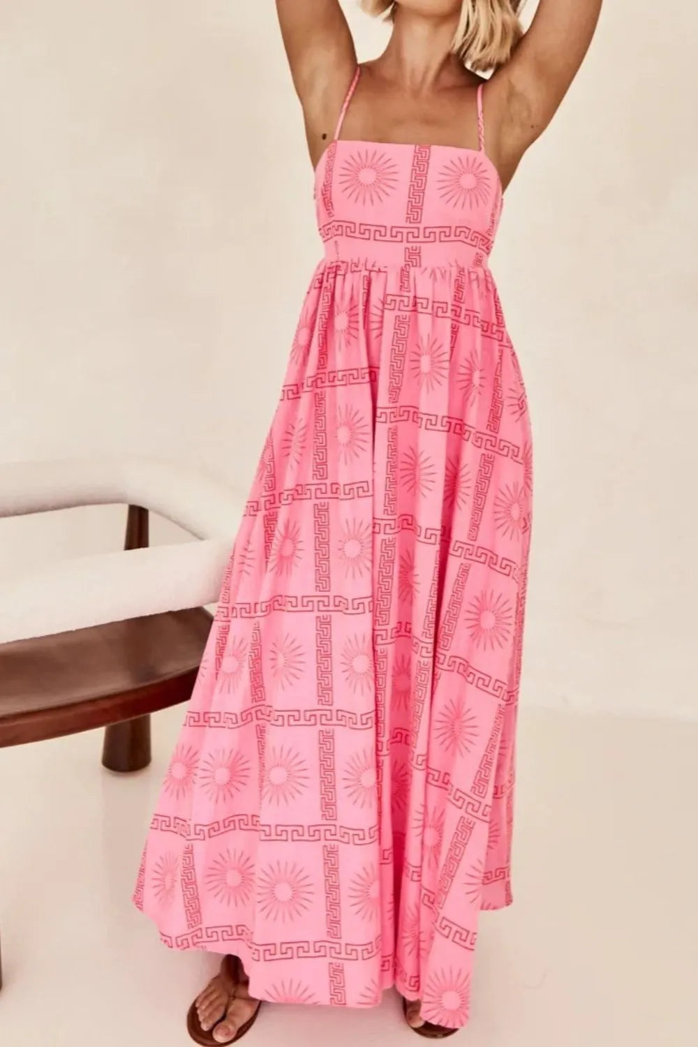 Cutout Back Printed Square Neck Maxi Cami Dress - Blushé Belle