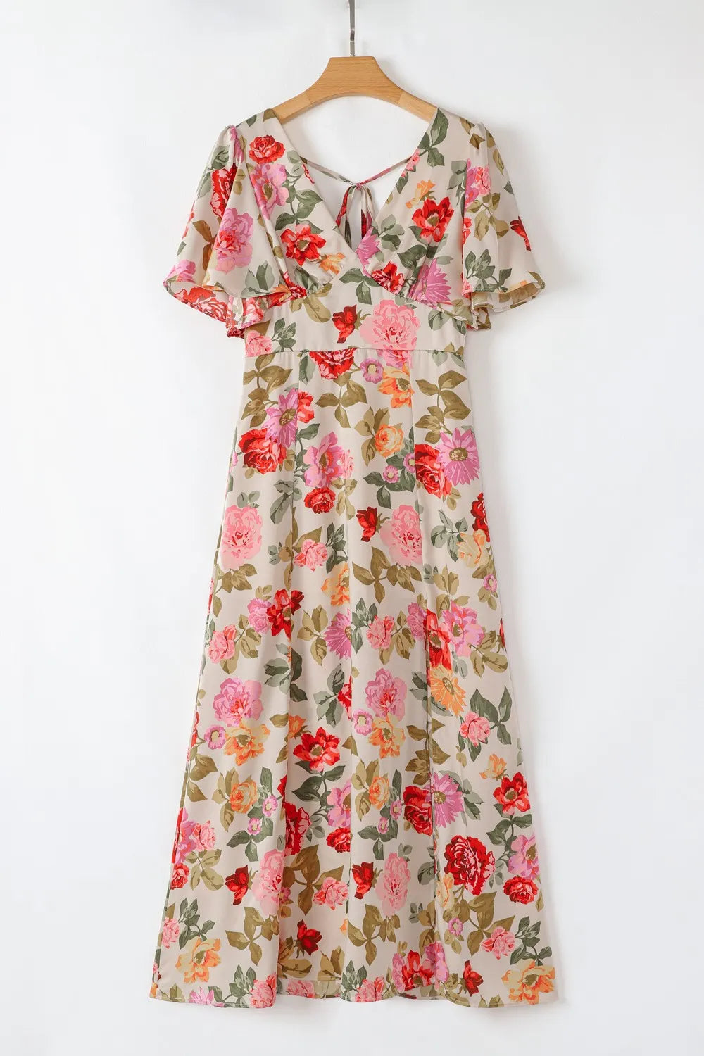 Floral Short Sleeve Tie Back Slit Dress - Blushé Belle