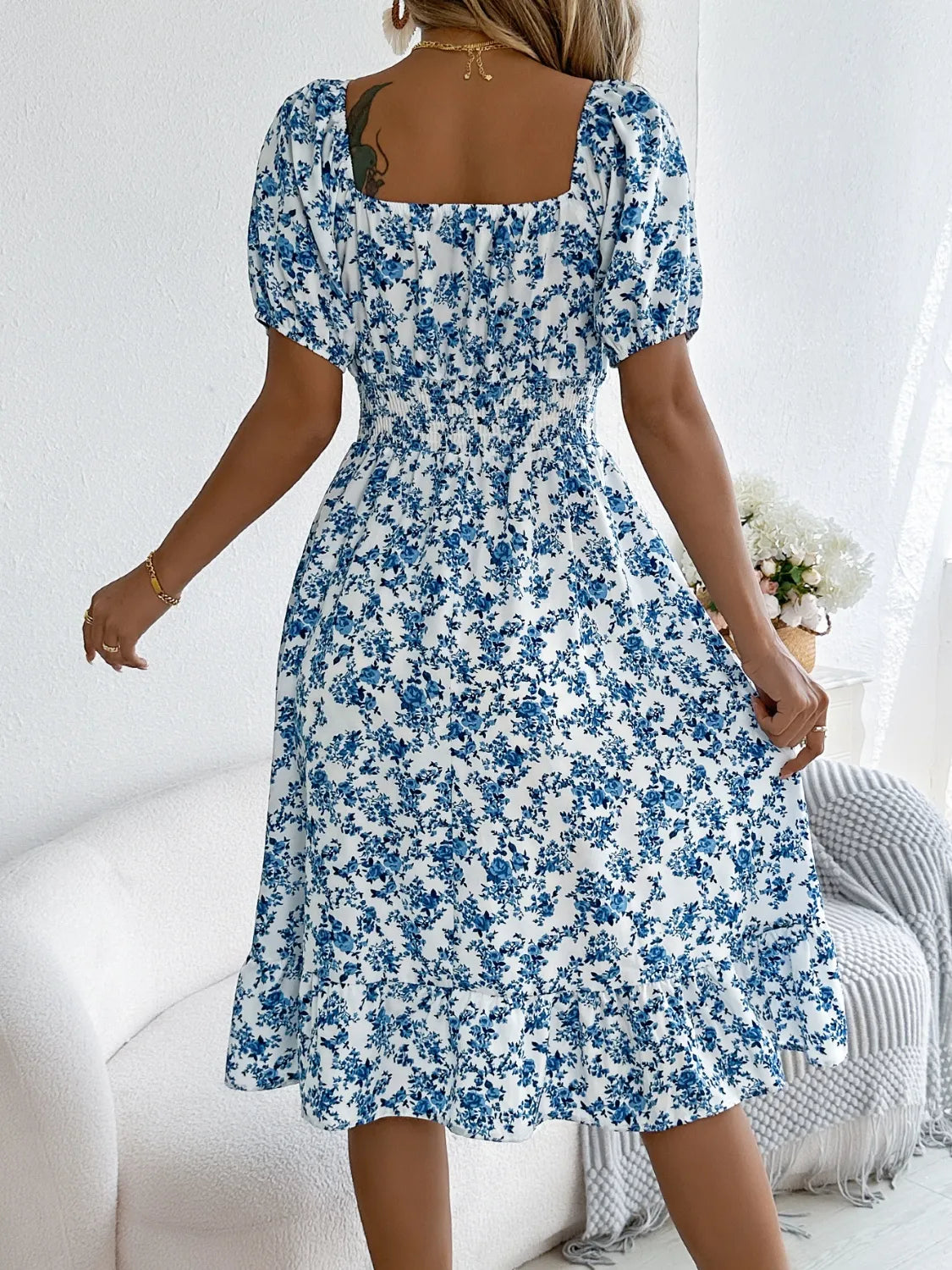 Ruffled Hem Floral Puff Sleeve Dress - Blushé Belle