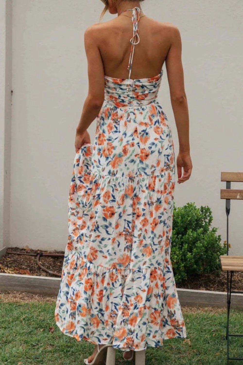 Floral Halter Neck Tiered Maxi Dress - Blushé Belle