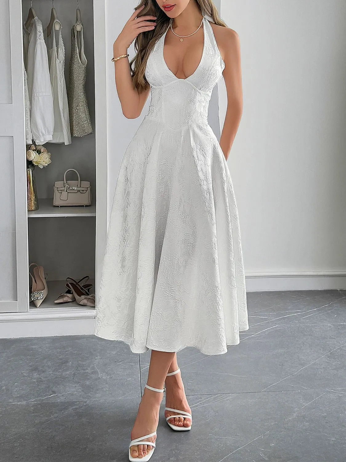 Halter Neck Midi Dress with Pockets - Blushé Belle