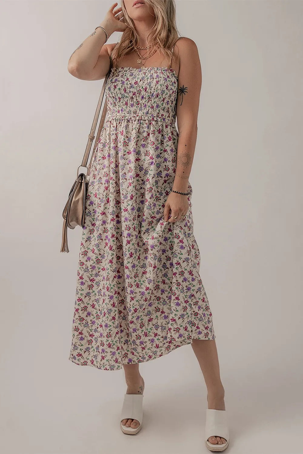 Multicolour Bohemian Ditsy Floral Smocked Fit Flare Sundress - Blushé Belle