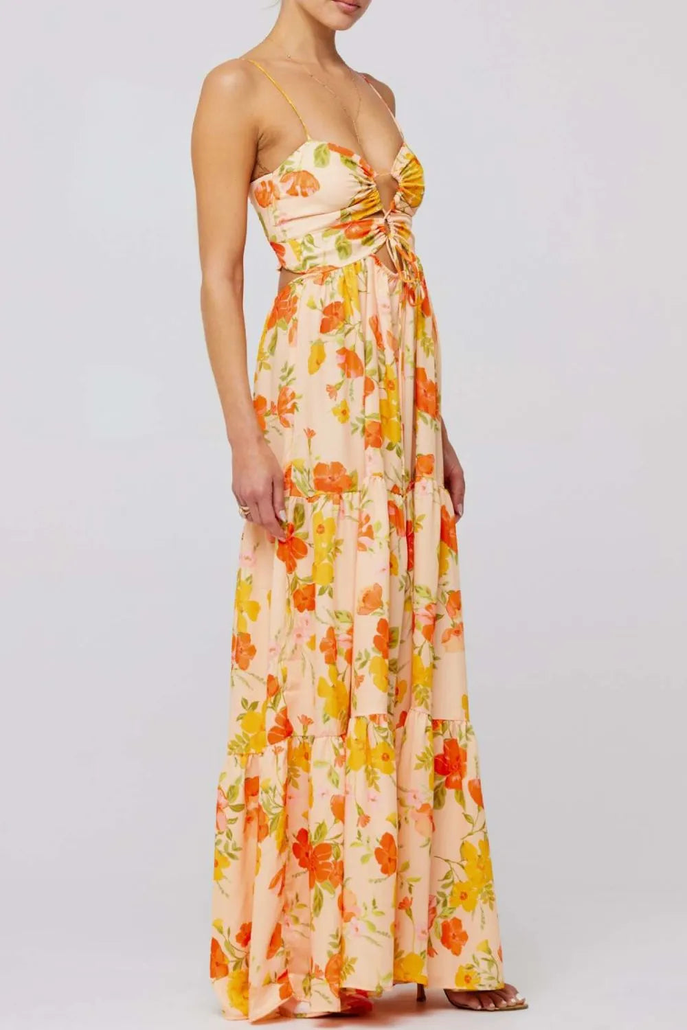 Floral Print Tie Front Tiered Maxi Dress - Blushé Belle