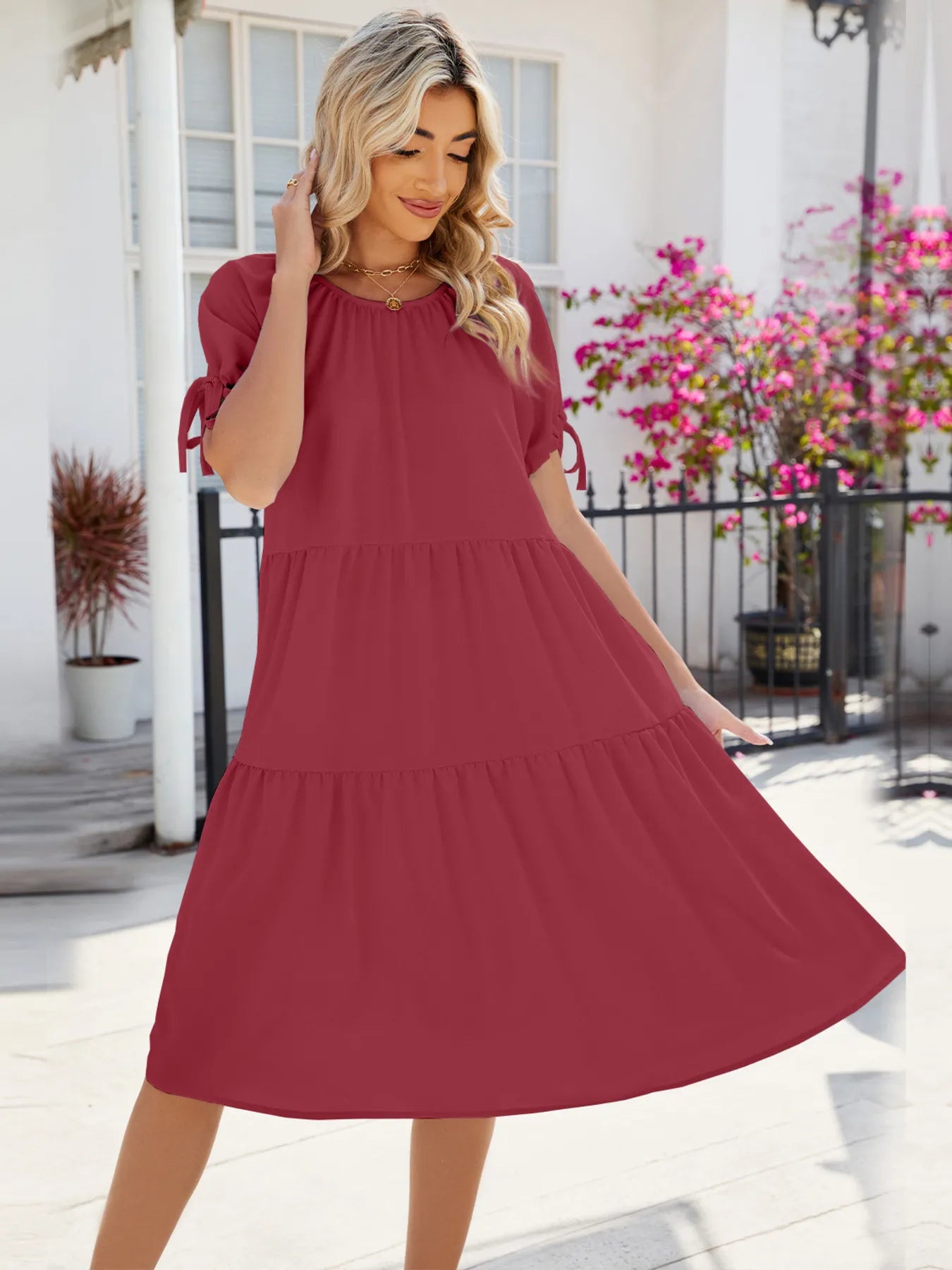 Tiered Round Neck Summer Dress - Blushé Belle