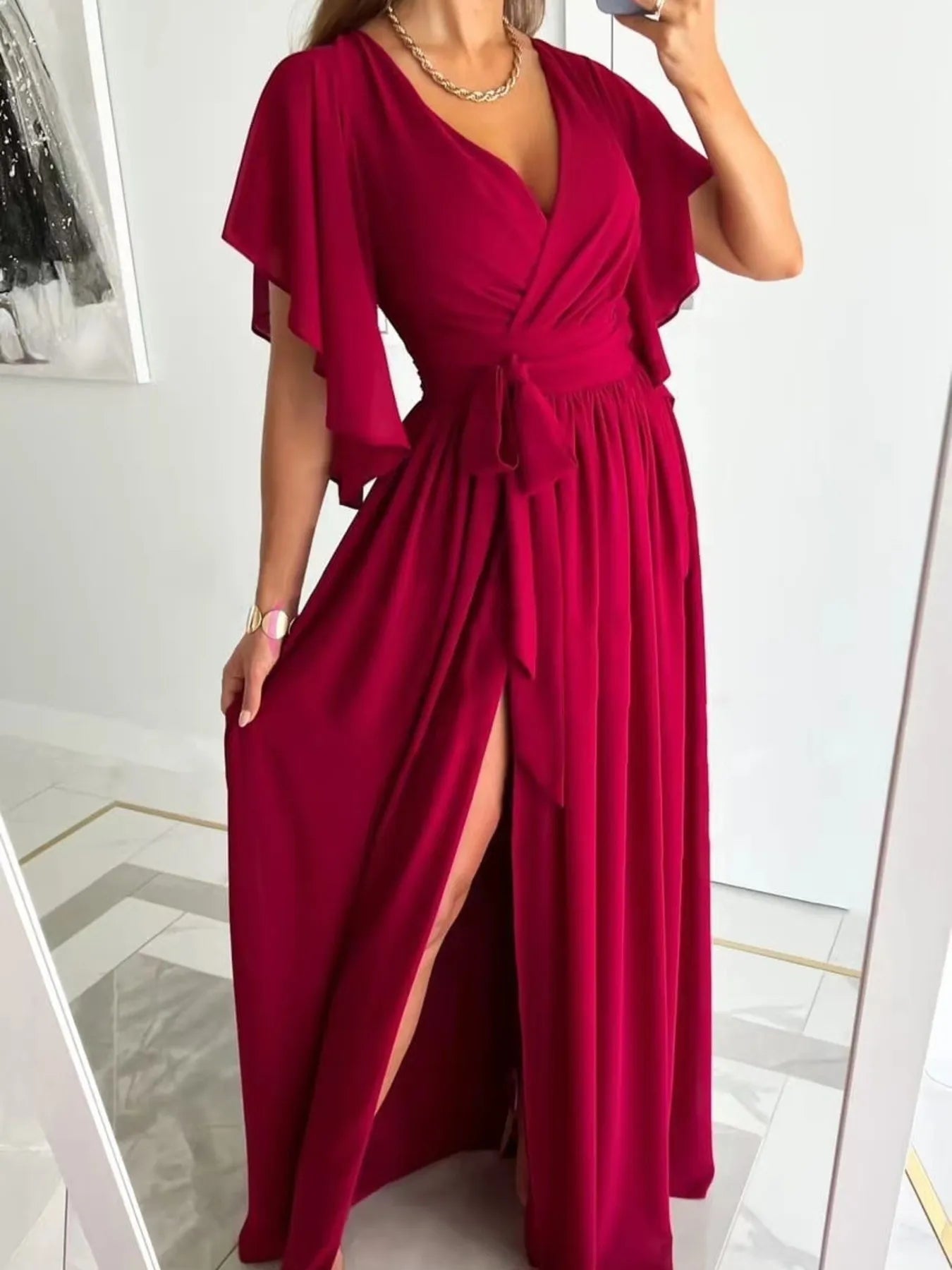 Flutter Sleeve Surplice Tie Waist Dress - Blushé Belle