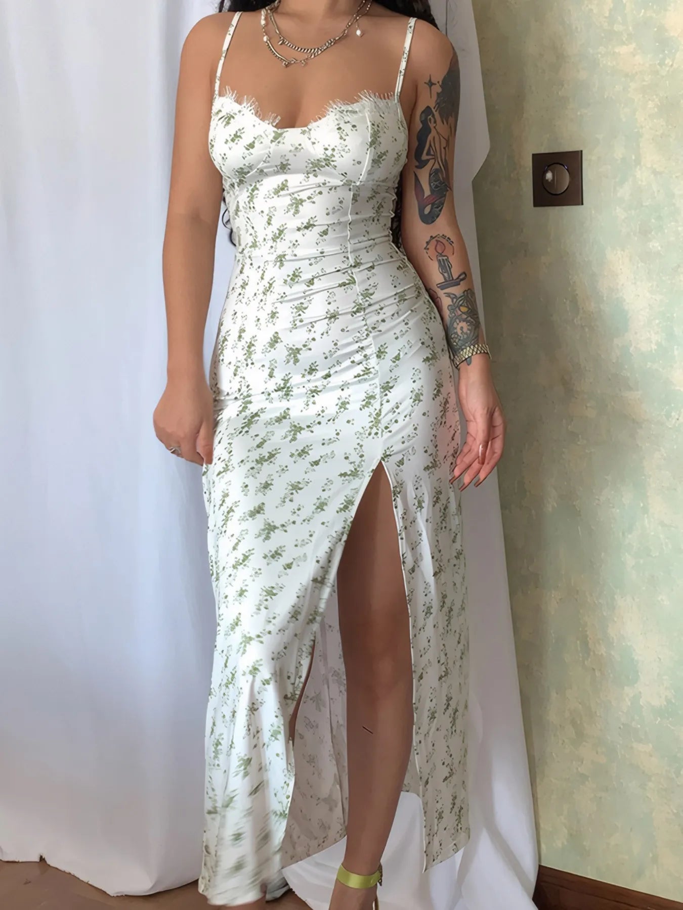 Split Printed Sweetheart Neck Cami Dress - Blushé Belle