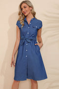 Button Down Belted Denim Dress - Blushé Belle