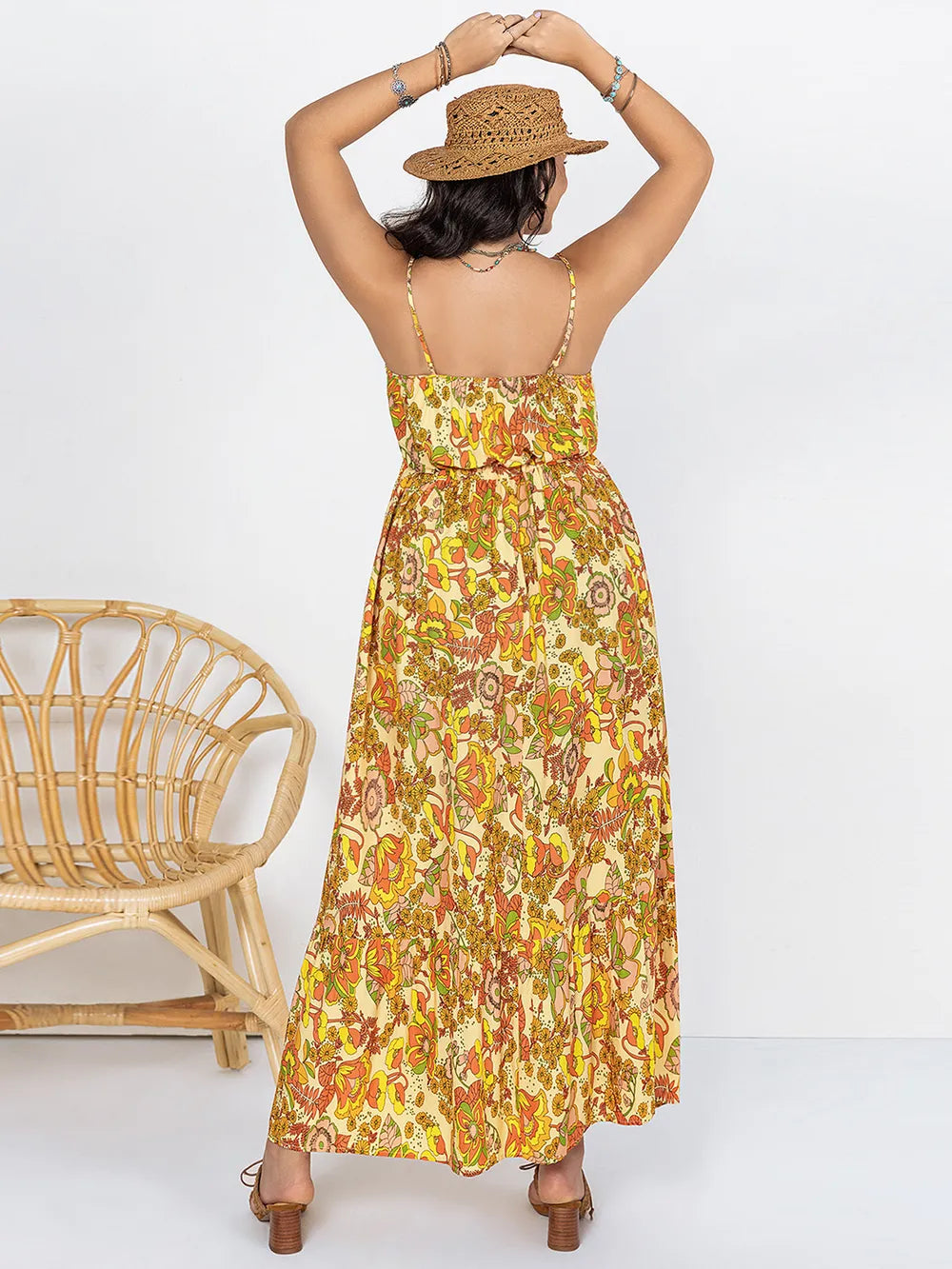 Plus Size Printed V-Neck Maxi Cami Dress - Blushé Belle