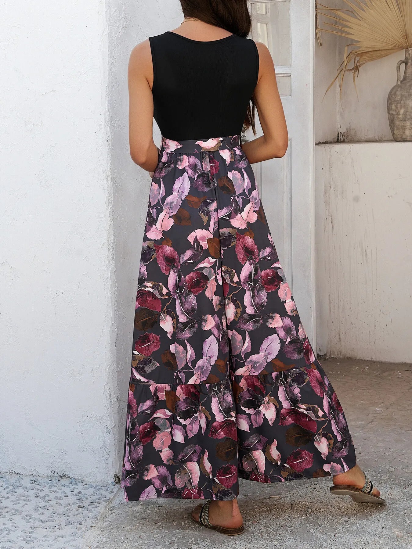 Floral Print Wide Strap Maxi Tank Dress - Blushé Belle