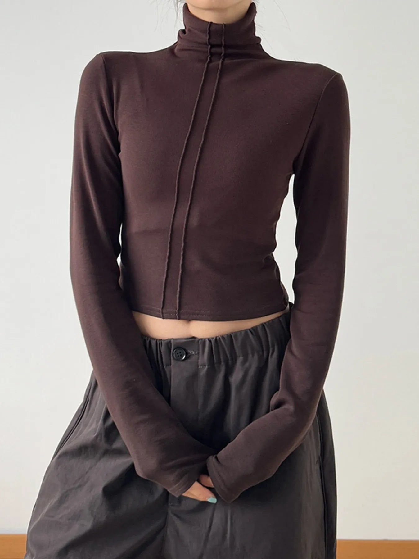 High Neck Long Sleeve Cropped T-Shirt - Blushé Belle