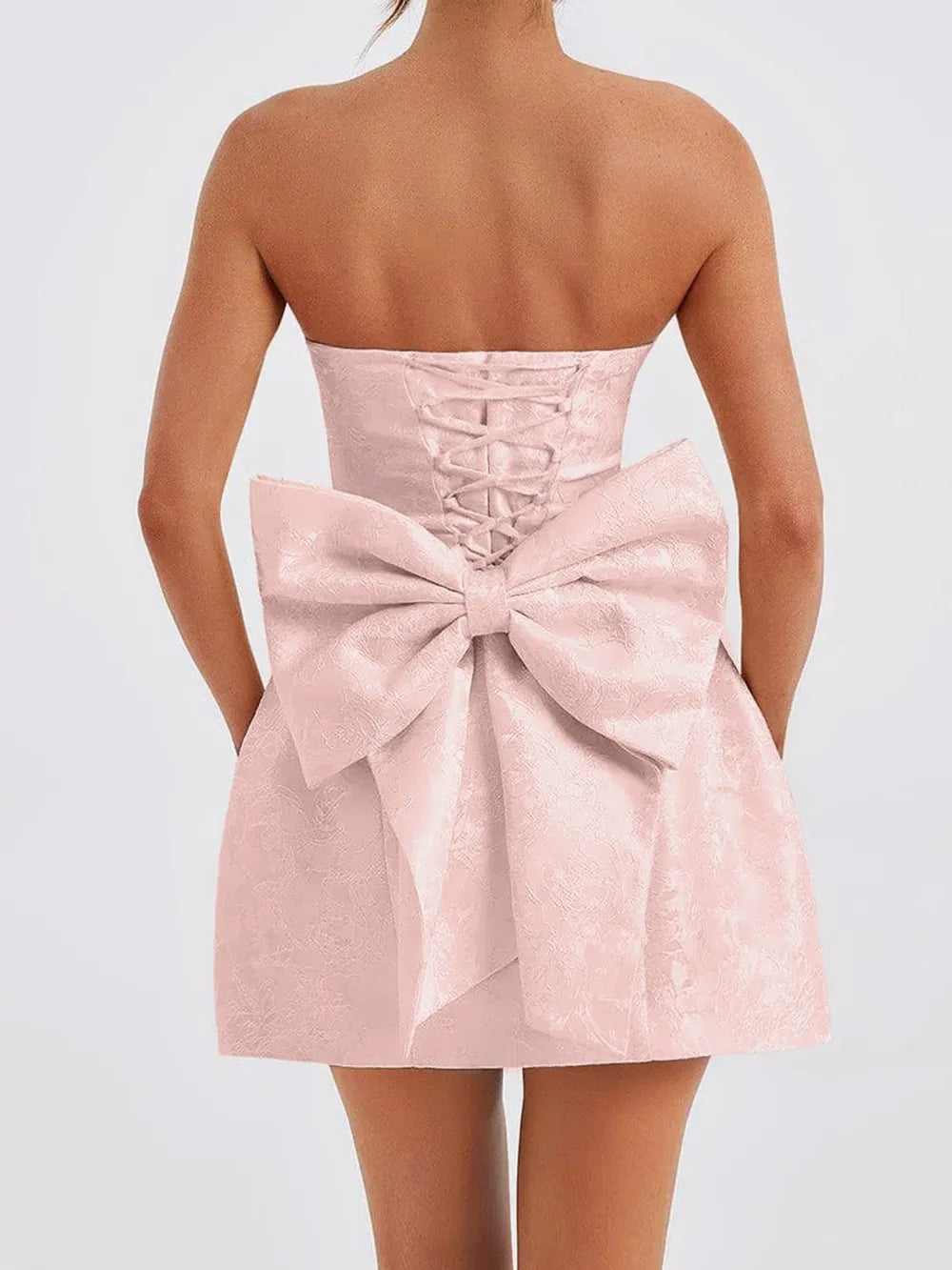 Lace-Up Sleeveless Satin Mini Dress with Bow - Blushé Belle