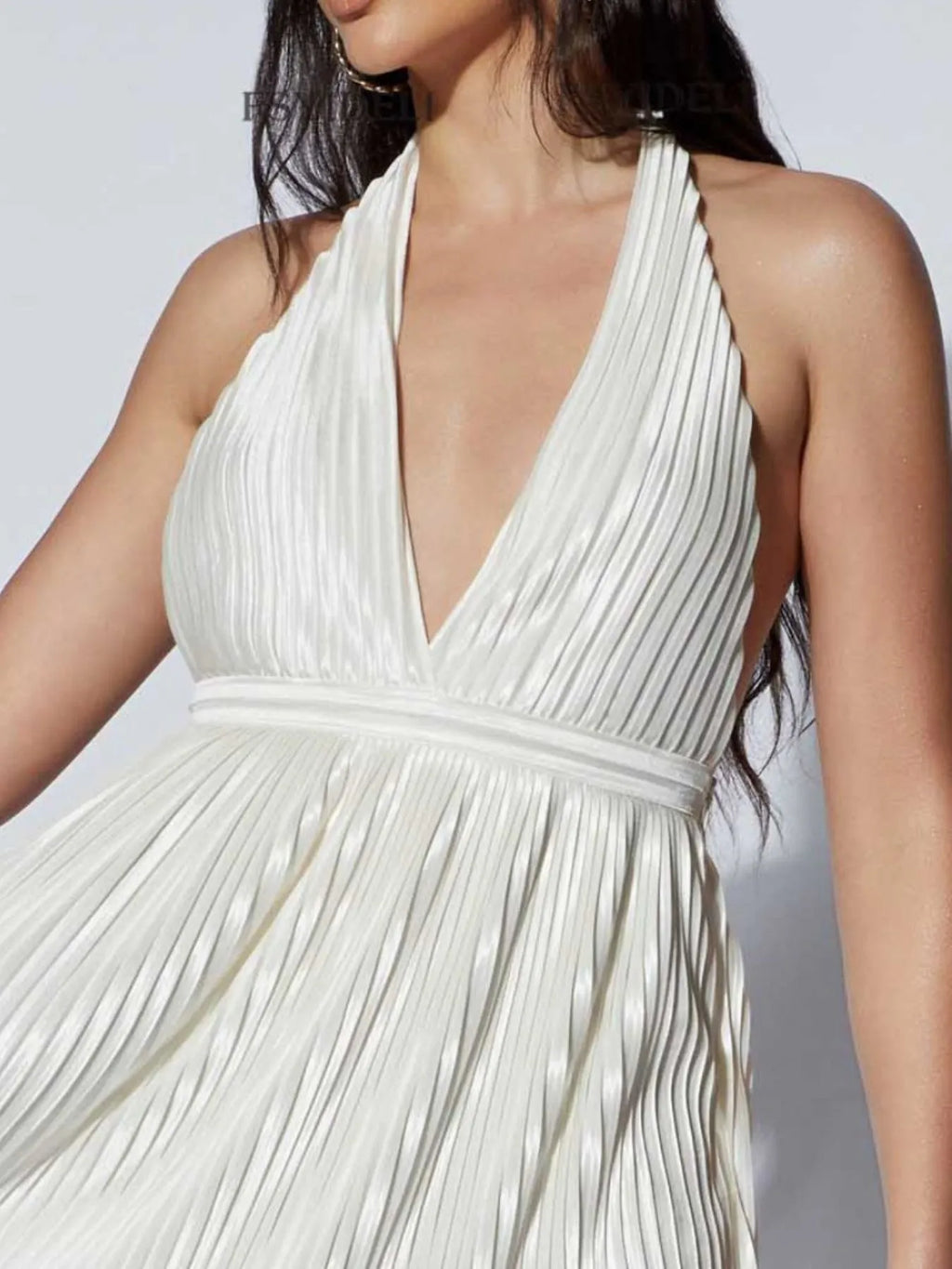 Pleated Halter Neck Mini Dress - Blushé Belle