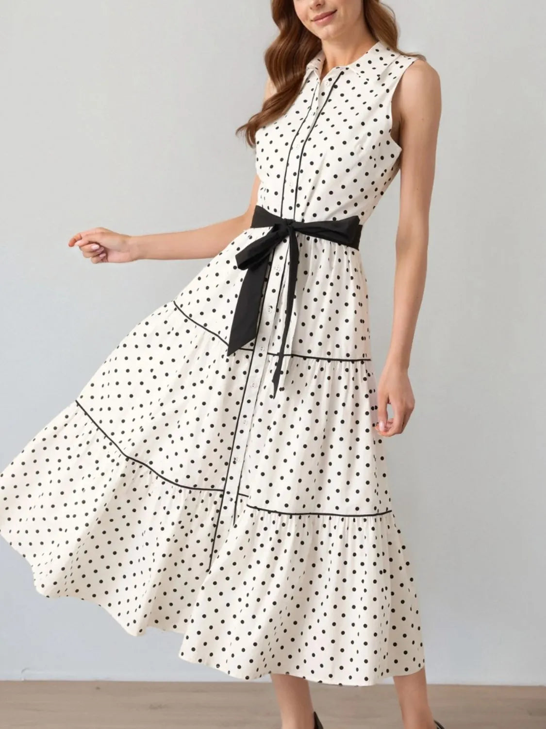 Polka Dot Sleeveless Midi Shirt Dress - Blushé Belle